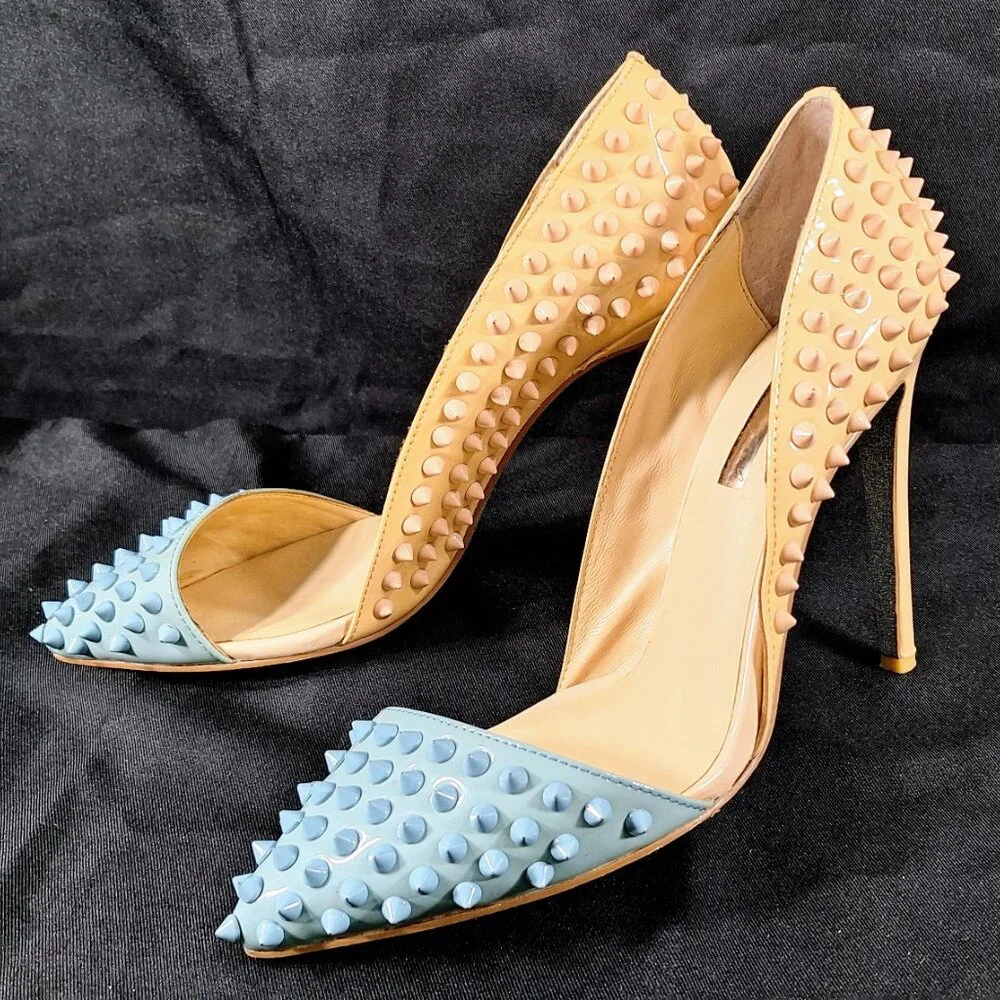 Kandee Girl BiColor Nude Blue Spiky Heels (like Christian Louboutin) 9 US 40 EU - Picture 4 of 9
